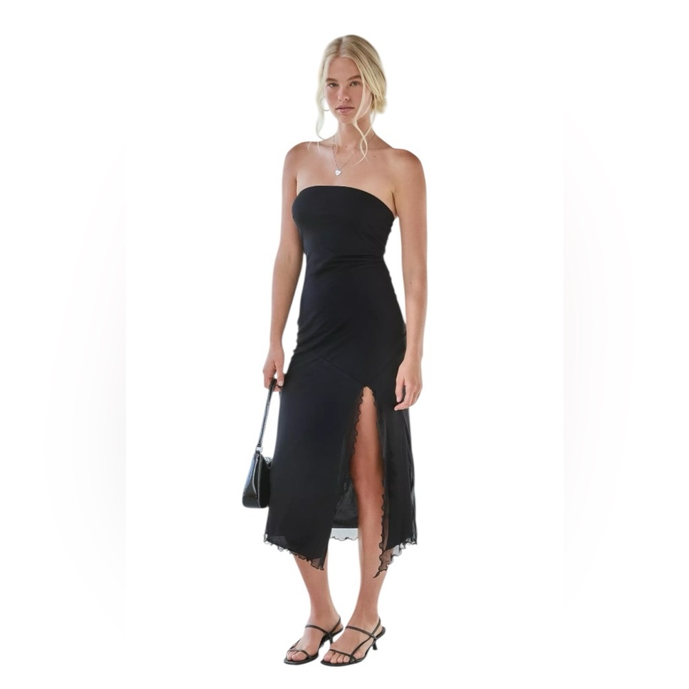 Urban Outfitters Samara Mesh Strapless Midi Black Dress Size XS Bodycon Whimsy